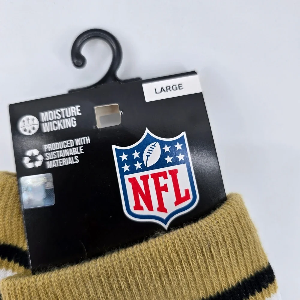 NFL New Orleans Saints Crew Socks Mens Striped Logo Black Gold Large NWT